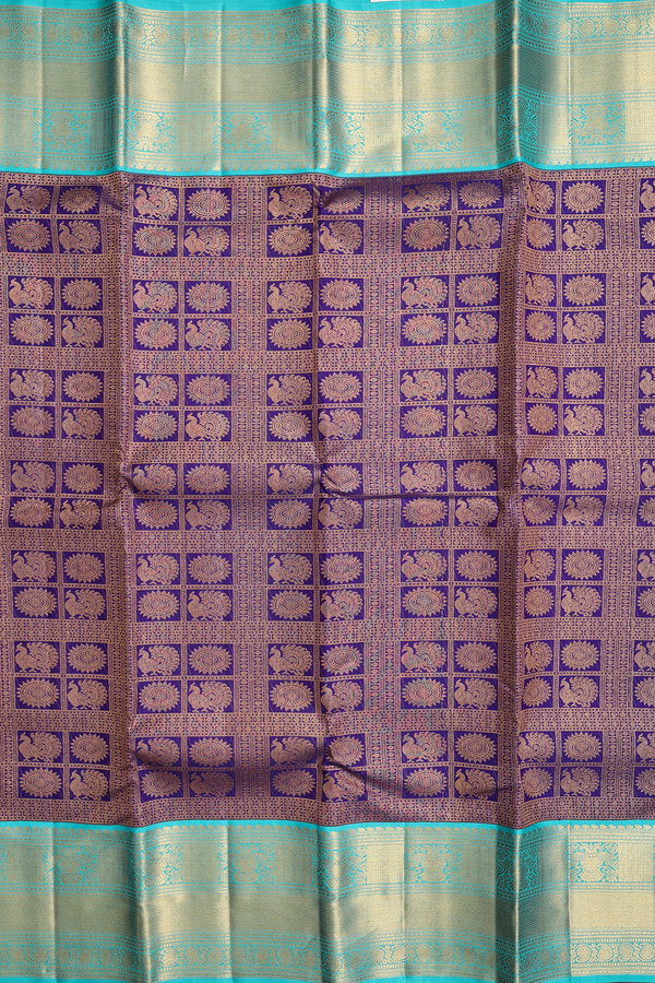Kanchipuram Silk Saree In Royal Blue With Peacock Design