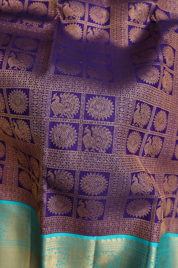 Kanchipuram Silk Saree In Royal Blue With Peacock Design