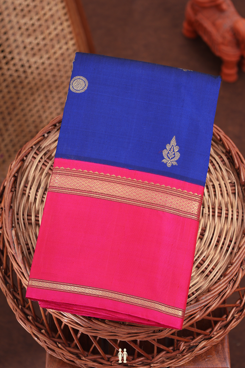Kanchipuram Silk Saree In Royal Blue With Rudraksh Buttas
