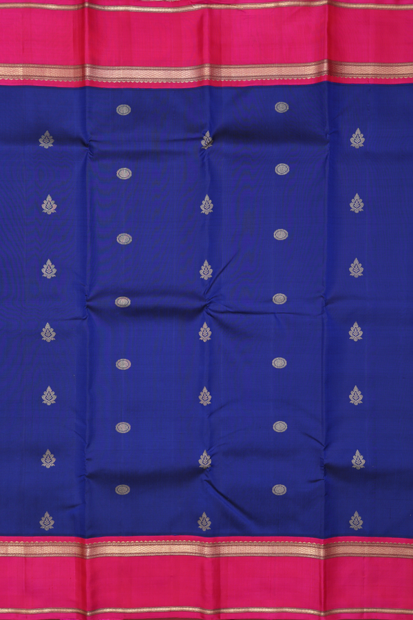 Kanchipuram Silk Saree In Royal Blue With Rudraksh Buttas