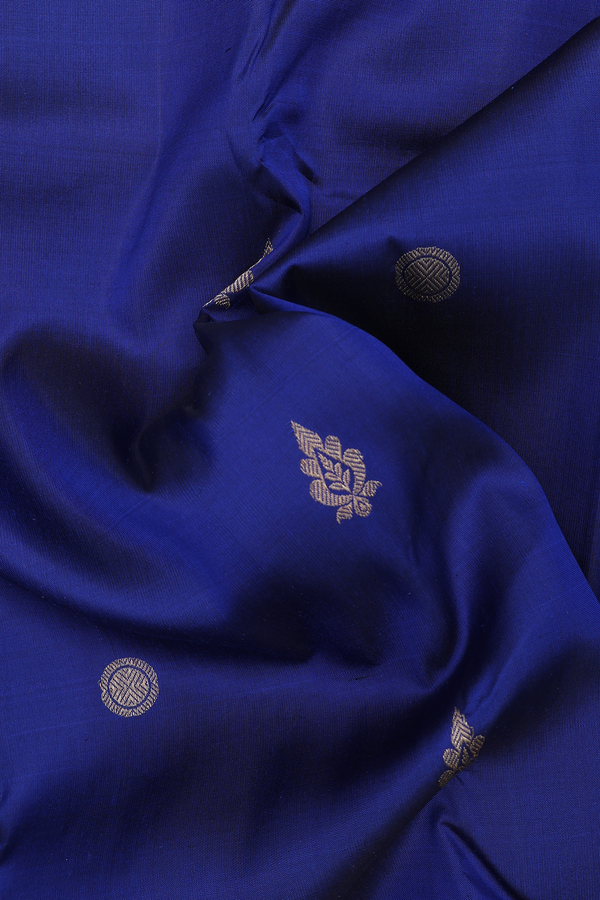 Kanchipuram Silk Saree In Royal Blue With Rudraksh Buttas