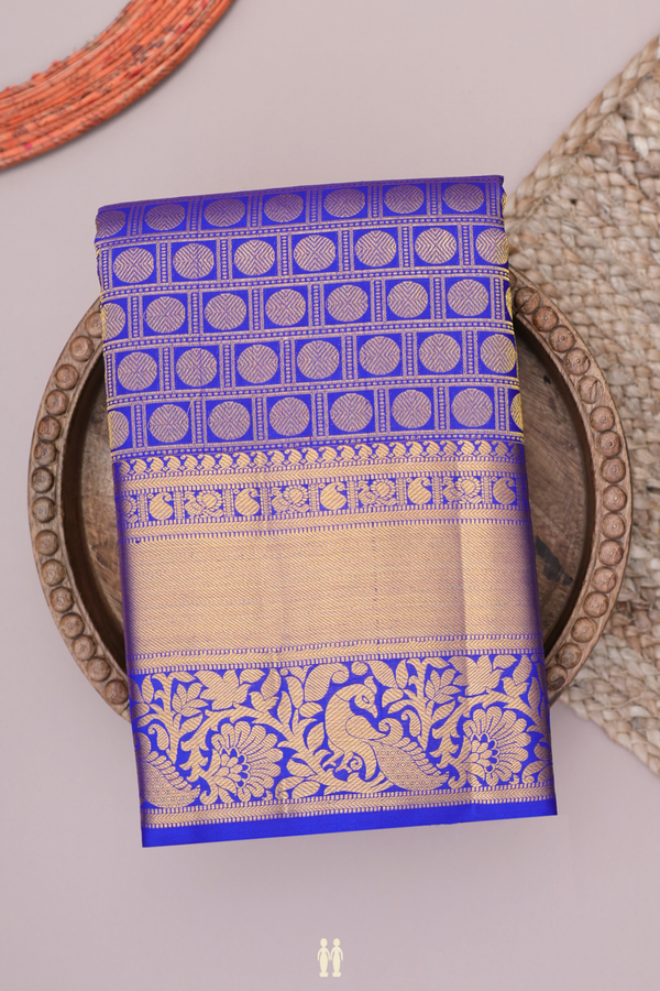 Kanchipuram Silk Saree In Indigo Blue With Rudraksh Design