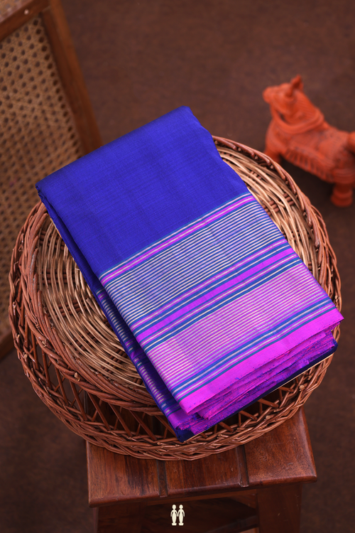Kanchipuram Silk Saree In Royal Blue With Stripes Border