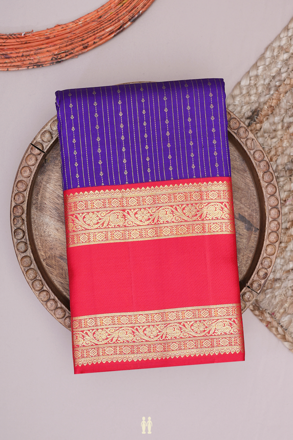 Kanchipuram Silk Saree In Royal Blue With Stripes Design