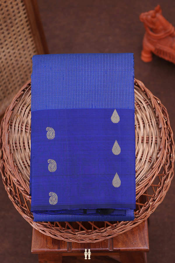 Kanchipuram Silk Saree In Royal Blue With Stripes Design