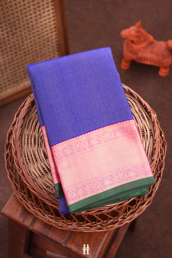 Kanchipuram Silk Saree In Royal Blue With Stripes Design