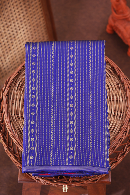 Kanchipuram Silk Saree In Royal Blue With Stripes Design