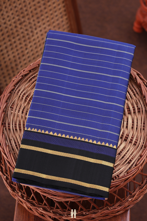 Kanchipuram Silk Saree In Royal Blue With Stripes Design