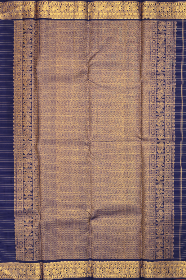 Kanchipuram Silk Saree In Royal Blue With Stripes Design