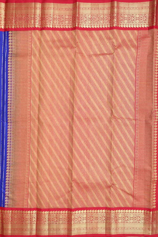 Kanchipuram Silk Saree In Royal Blue With Stripes Design