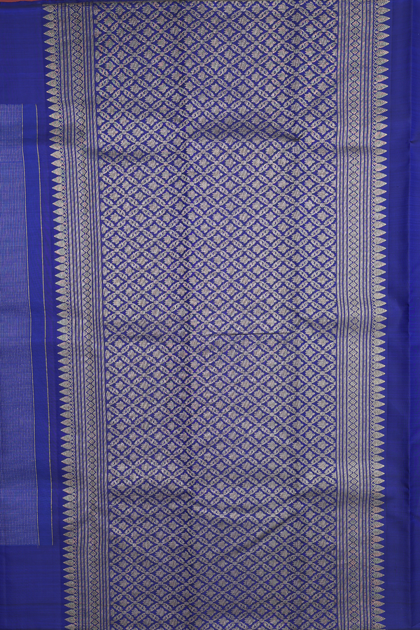 Kanchipuram Silk Saree In Royal Blue With Stripes Design