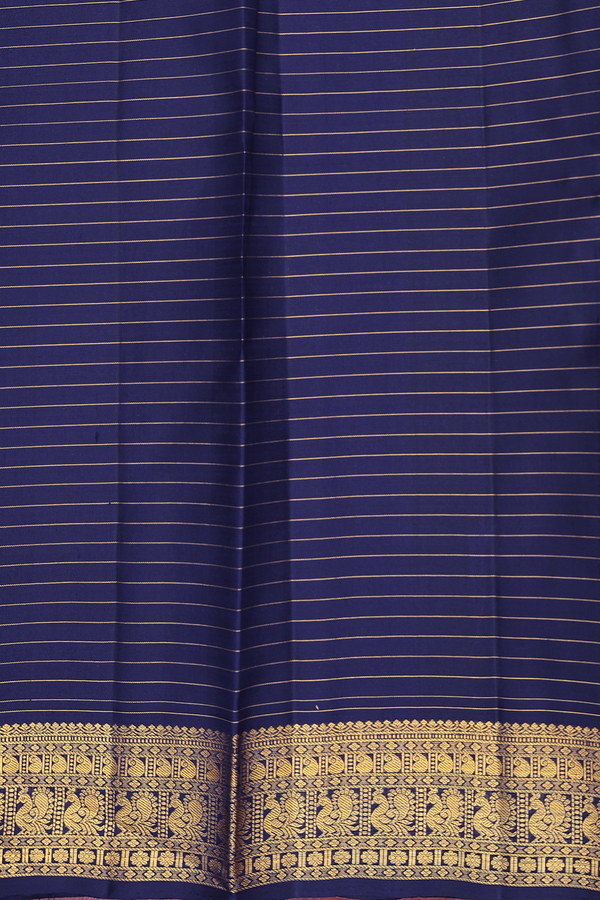Kanchipuram Silk Saree In Royal Blue With Stripes Design