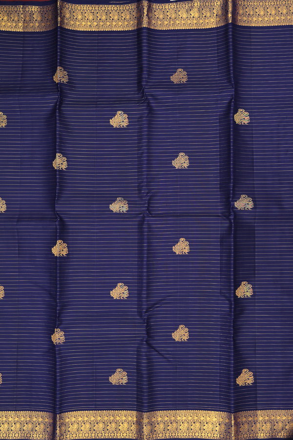 Kanchipuram Silk Saree In Royal Blue With Stripes Design