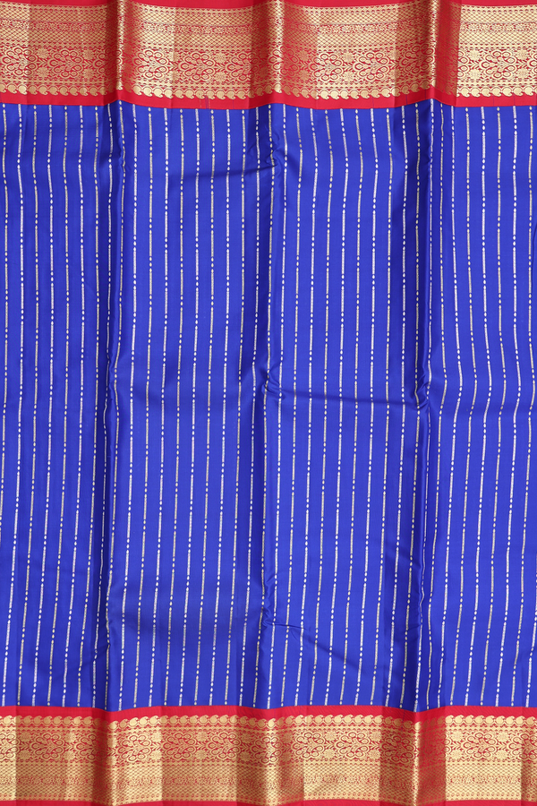 Kanchipuram Silk Saree In Royal Blue With Stripes Design