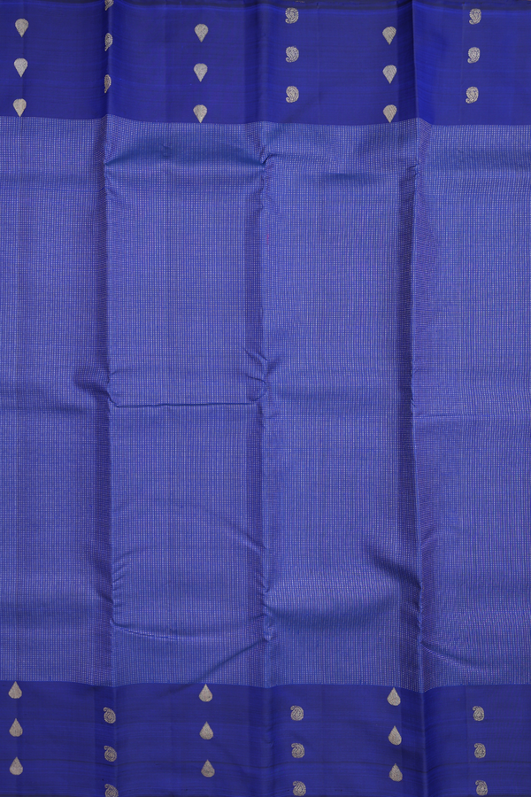 Kanchipuram Silk Saree In Royal Blue With Stripes Design
