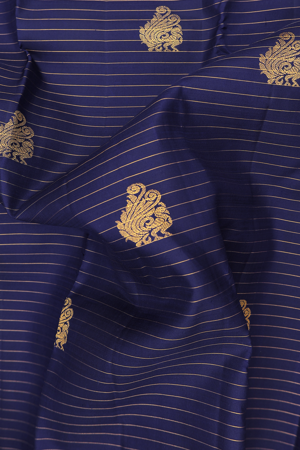 Kanchipuram Silk Saree In Royal Blue With Stripes Design