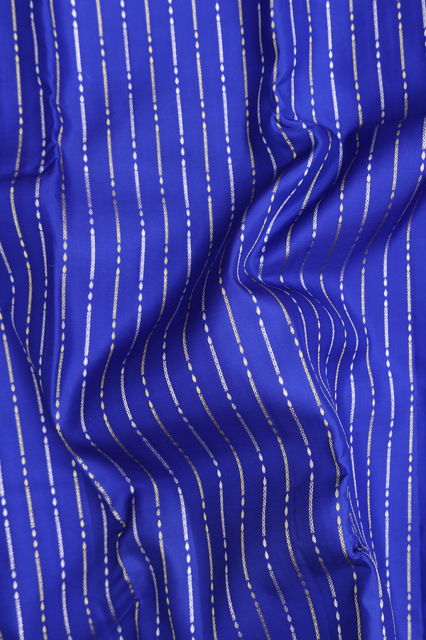 Kanchipuram Silk Saree In Royal Blue With Stripes Design