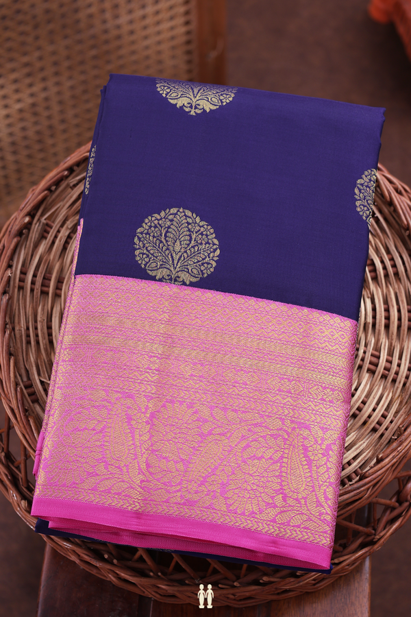 Kanchipuram Silk Saree In Royal Blue With Tree Motifs