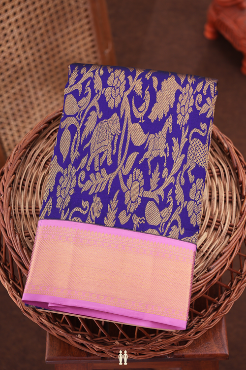 Kanchipuram Silk Saree In Royal Blue With Vanasingaram Design