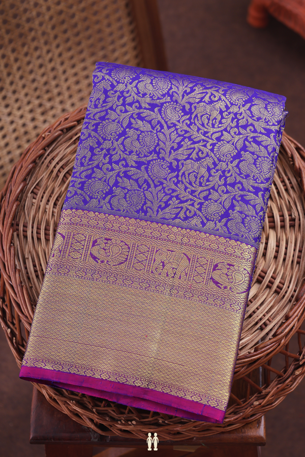 Kanchipuram Silk Saree In Royal Blue With Vanasingaram Design