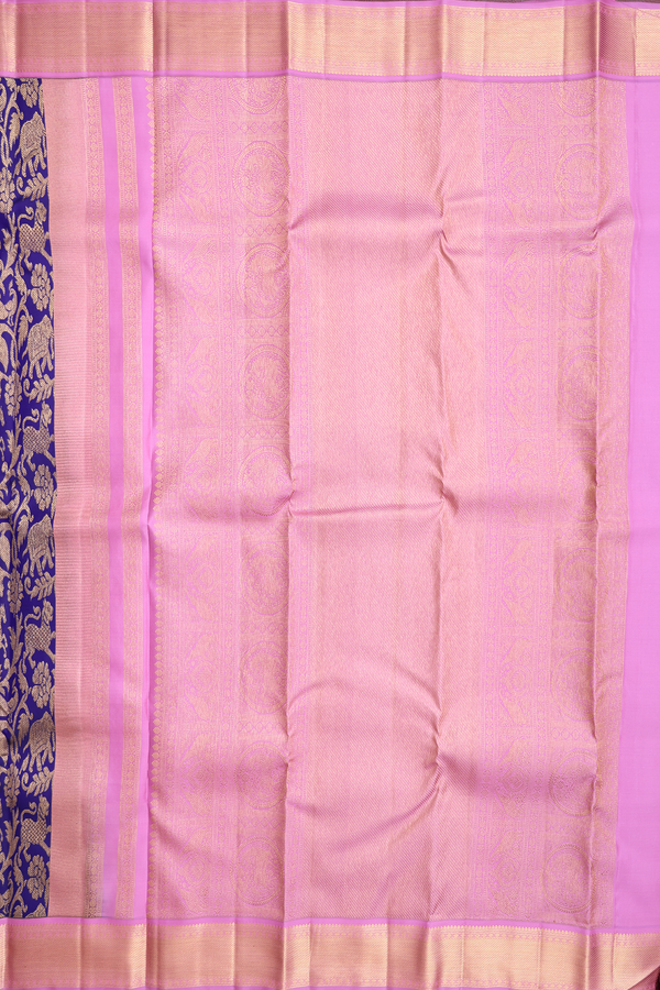 Kanchipuram Silk Saree In Royal Blue With Vanasingaram Design