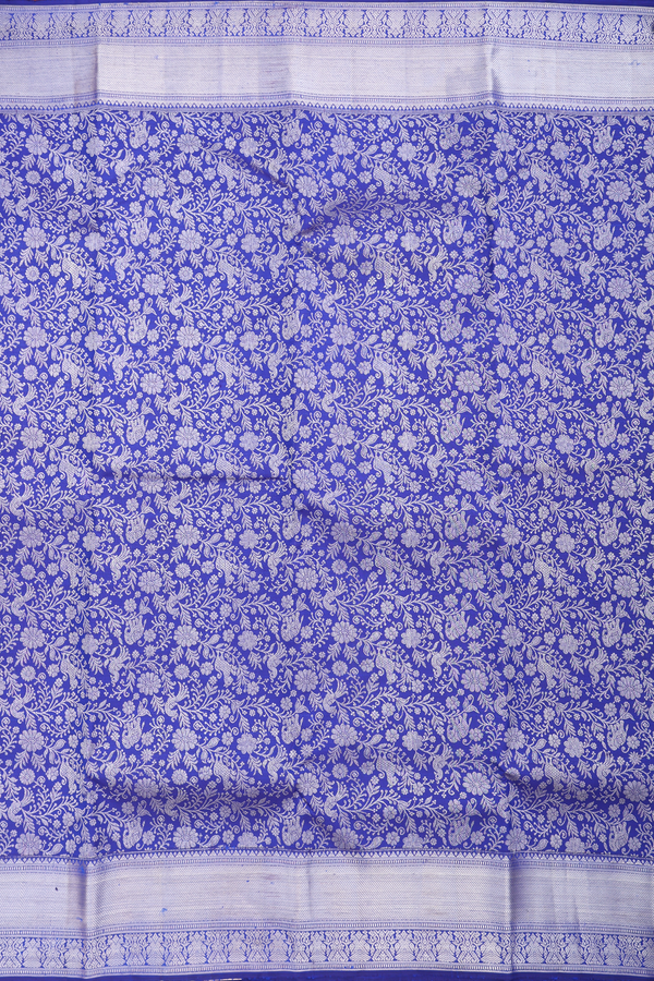 Kanchipuram Silk Saree In Royal Blue With Vanasingaram Design