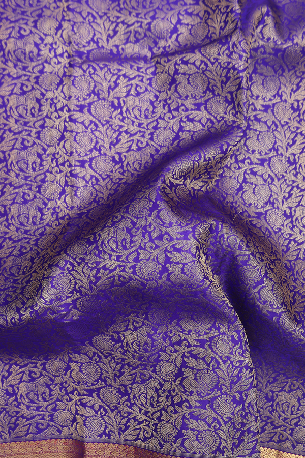 Kanchipuram Silk Saree In Royal Blue With Vanasingaram Design