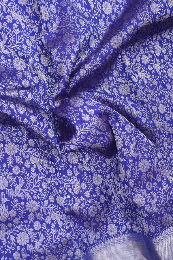 Kanchipuram Silk Saree In Royal Blue With Vanasingaram Design