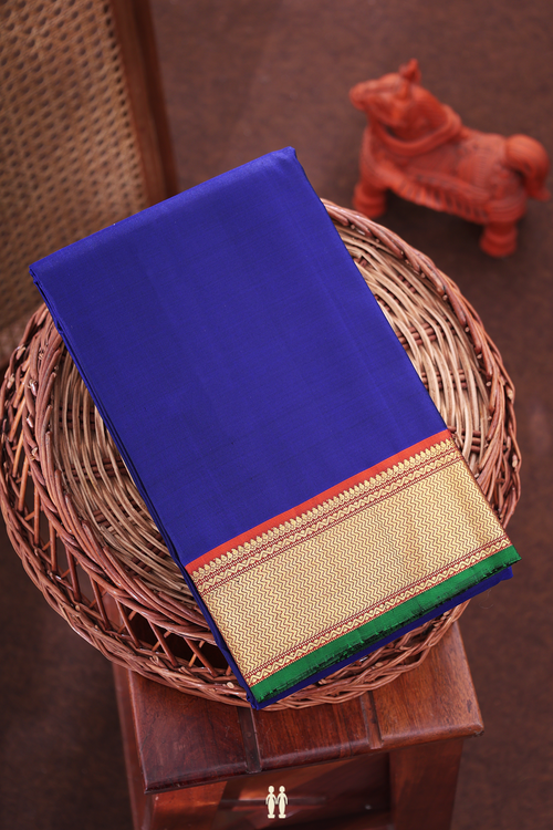 Kanchipuram Silk Saree In Royal Blue With Chevron Border
