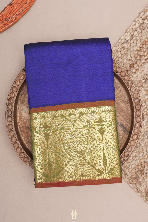 Kanchipuram Silk Saree In Royal Blue With Zari Border