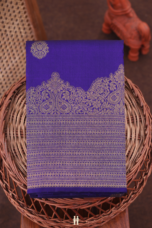 Kanchipuram Silk Saree In Royal Blue With Zari Buttas