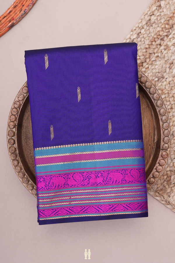 Kanchipuram Silk Saree In Royal Blue With Zari Buttas