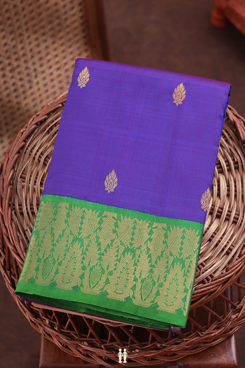 Kanchipuram Silk Saree In Royal Blue With Zari Buttas