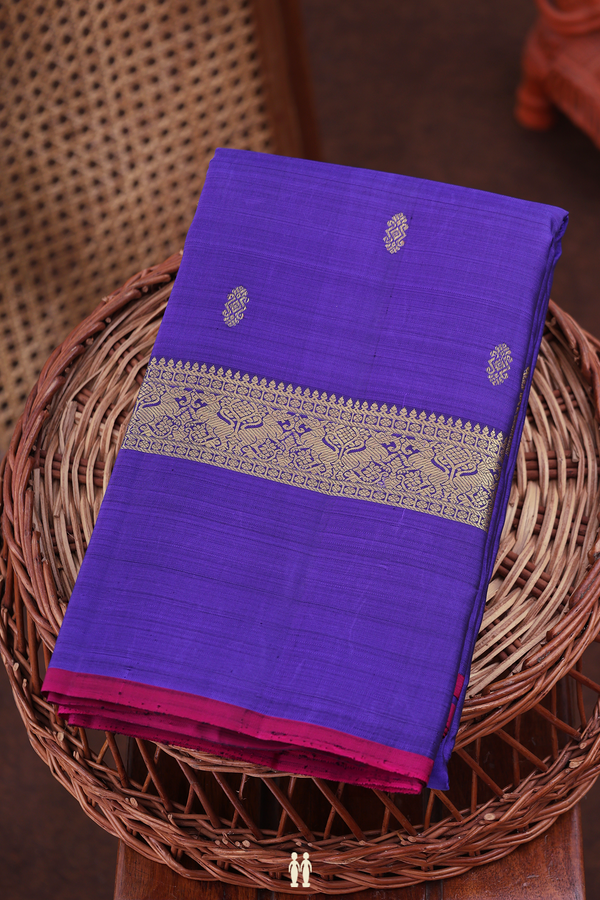 Kanchipuram Silk Saree In Royal Blue With Zari Buttas