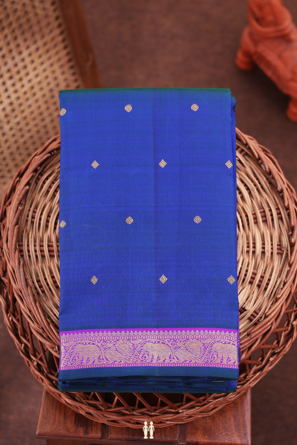 Kanchipuram Silk Saree In Royal Blue With Zari Buttis