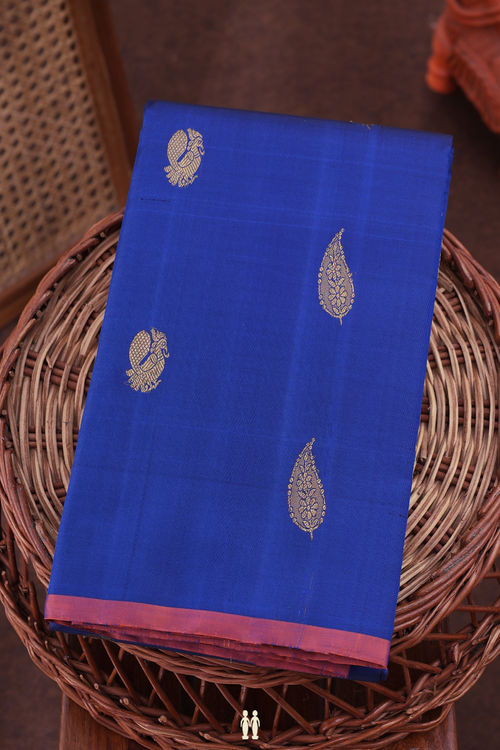 Kanchipuram Silk Saree In Royal Blue With Zari Motifs