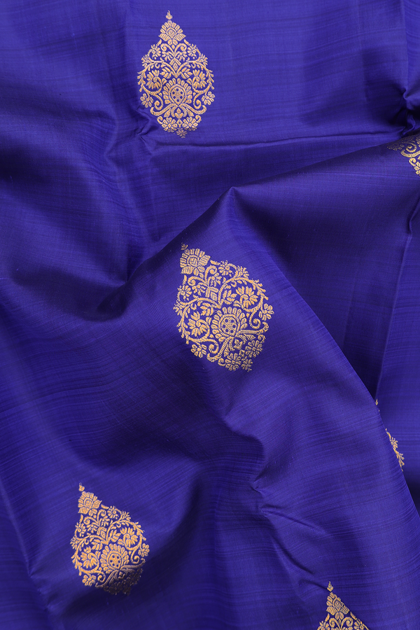 Kanchipuram Silk Saree In Royal Blue With Zari Motifs