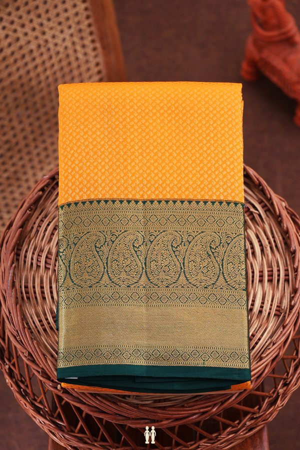 Kanchipuram Silk Saree In Royal Orange With Brocade Design