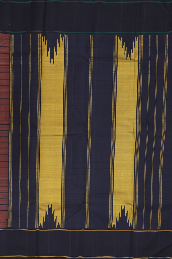 Kanchipuram Silk Saree In Royal Orange With Checks Design