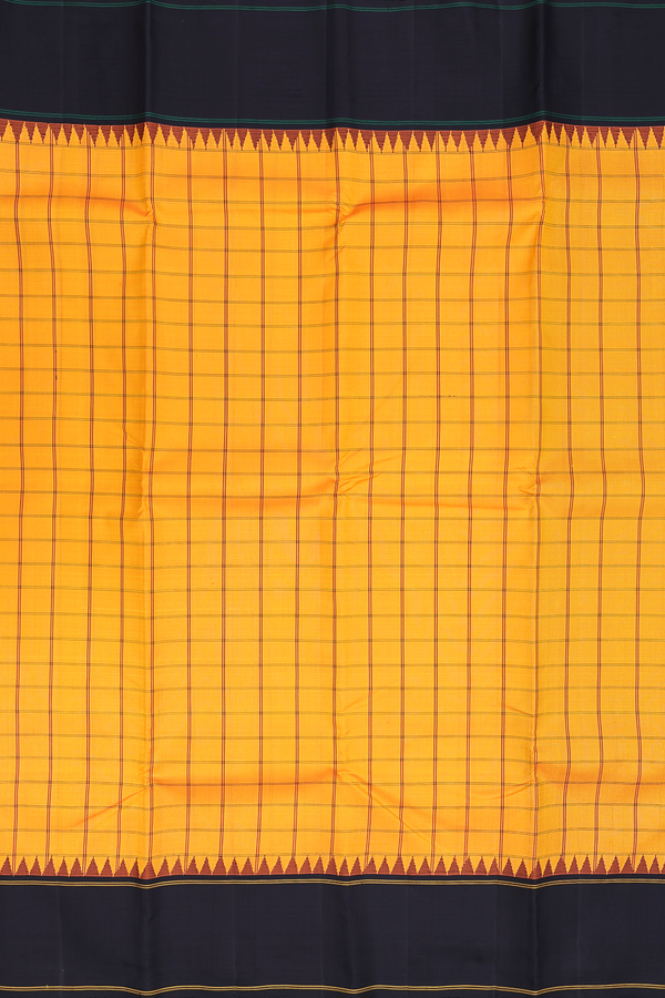 Kanchipuram Silk Saree In Royal Orange With Checks Design