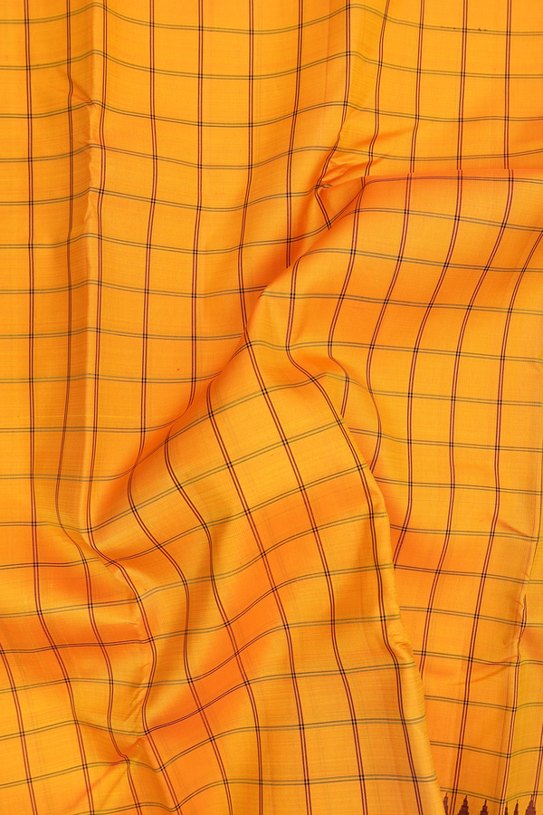 Kanchipuram Silk Saree In Royal Orange With Checks Design