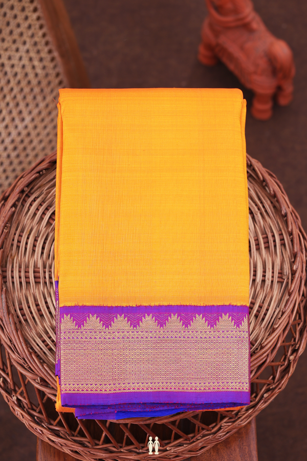 Kanchipuram Silk Saree In Royal Orange With Contrast Border