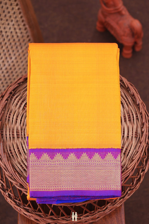 Kanchipuram Silk Saree In Royal Orange With Contrast Border