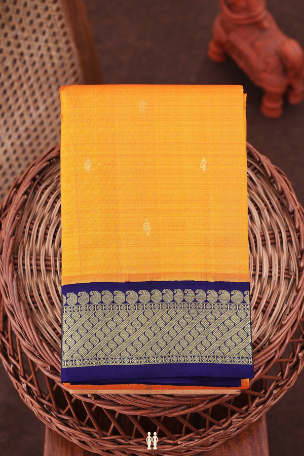 Kanchipuram Silk Saree In Royal Orange With Floral Buttis