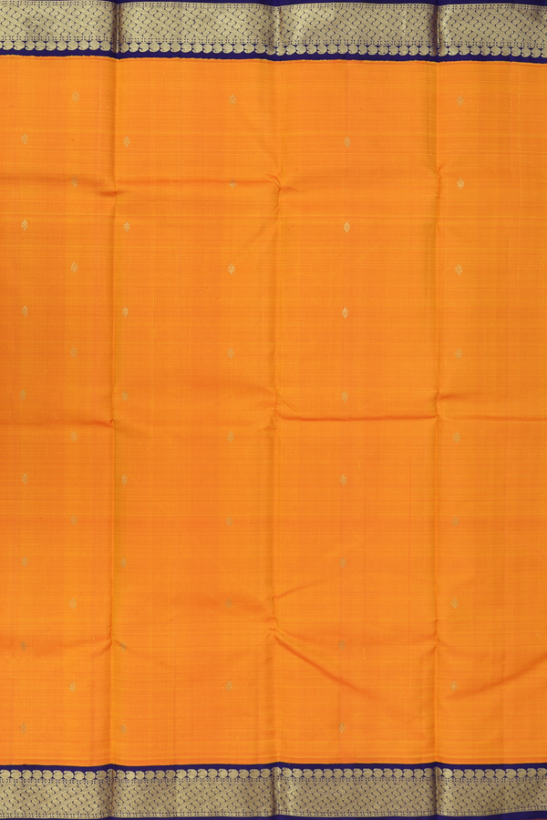 Kanchipuram Silk Saree In Royal Orange With Floral Buttis