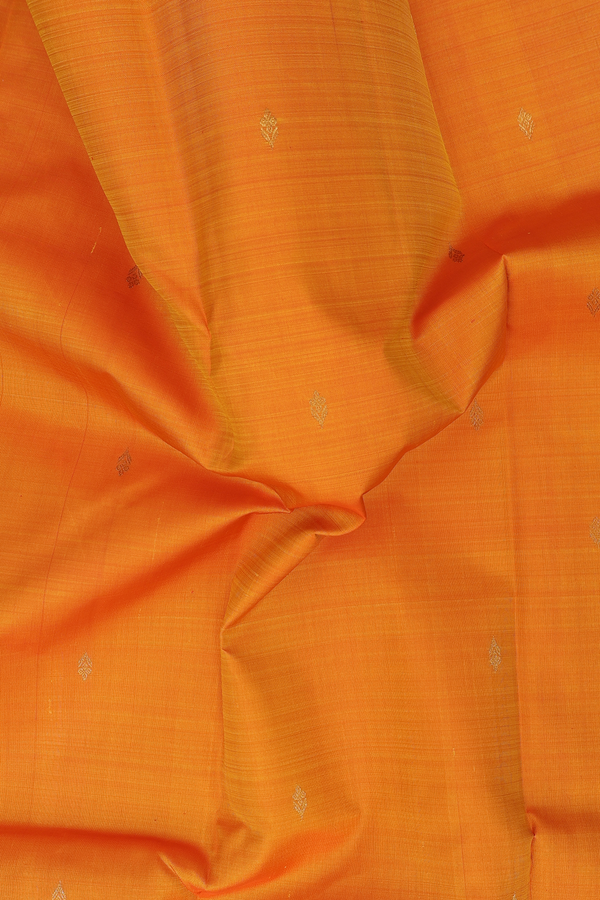Kanchipuram Silk Saree In Royal Orange With Floral Buttis