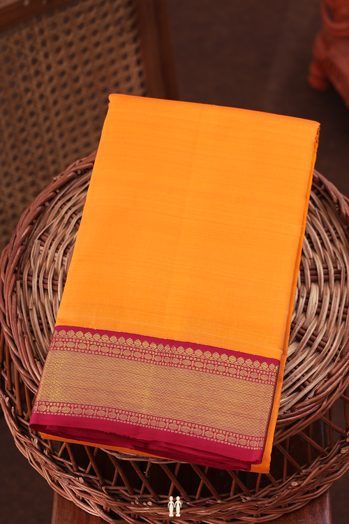 Kanchipuram Silk Saree In Royal Orange With Korvai Border