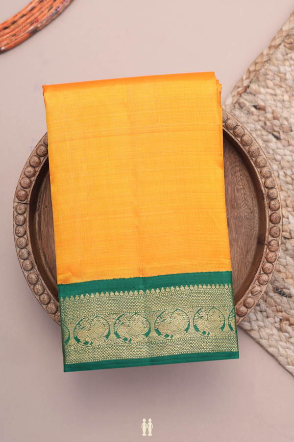 Kanchipuram Silk Saree In Royal Orange With Korvai Border