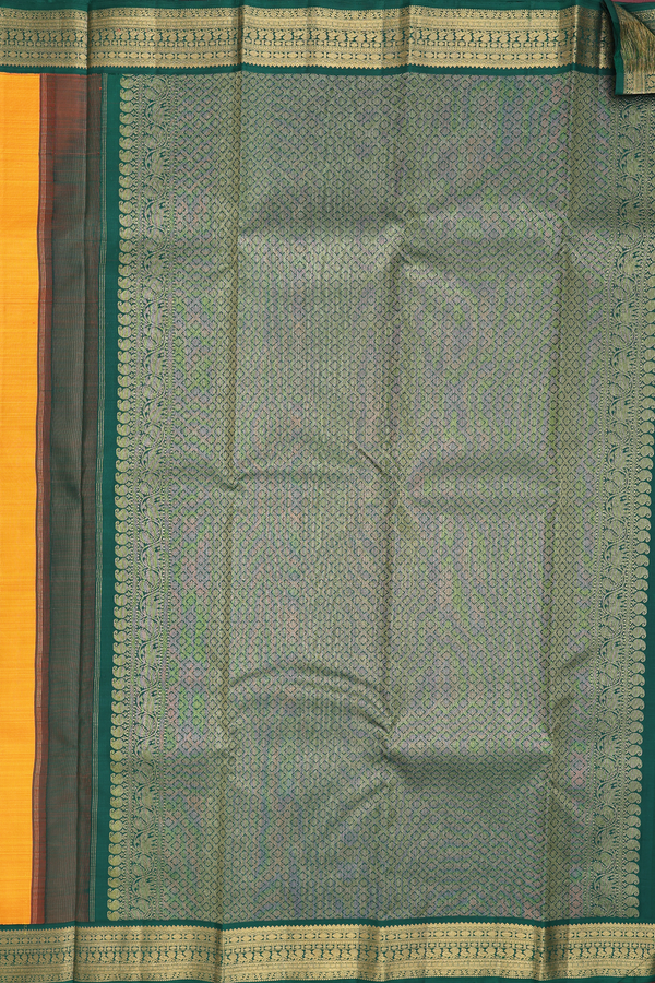Kanchipuram Silk Saree In Royal Orange With Paisley Buttas