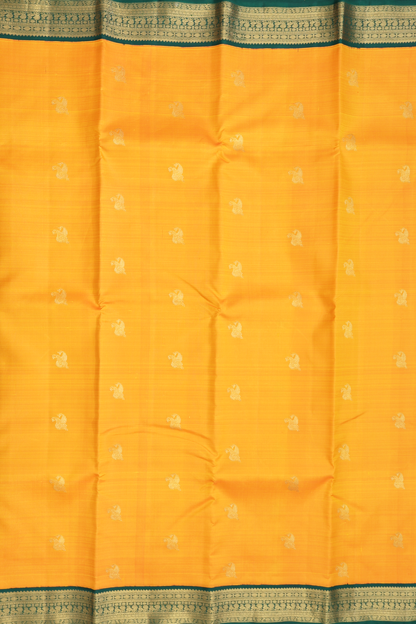 Kanchipuram Silk Saree In Royal Orange With Paisley Buttas